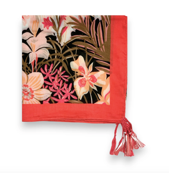 SAMPLE Coral Red Floral Square scarf