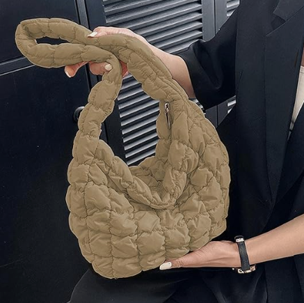 SAMPLE - Latte Fabric Puffa Shoulder Bag (Medium)