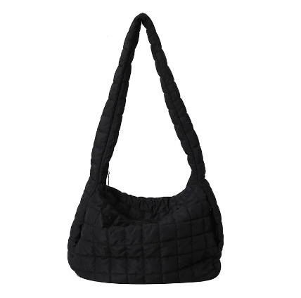 SAMPLE - Black Fabric Puffa Crossbody Bag (Large)