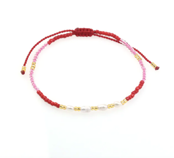 Semara Bead and Pearl Bracelet in Red and Pink from Pink Lemons