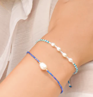 Semara Bead and Pearl Bracelet in Aqua Blue from Pink LemonsSemara Bead and Pearl Bracelet in Aqua Blue