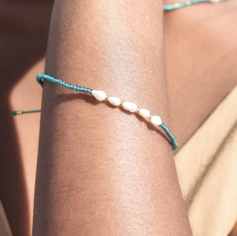 Semara Bead and Pearl Bracelet in Turquoise Blue from Pink Lemons