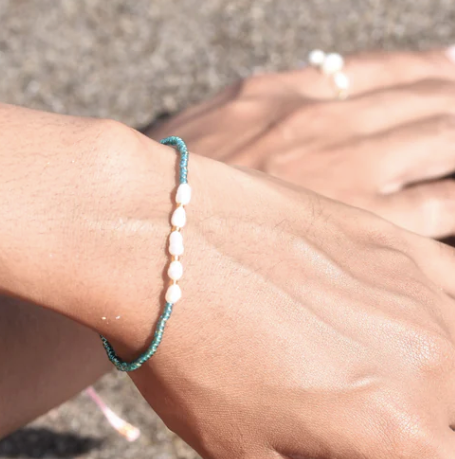 Semara Bead and Pearl Bracelet in Turquoise Blue from Pink Lemons