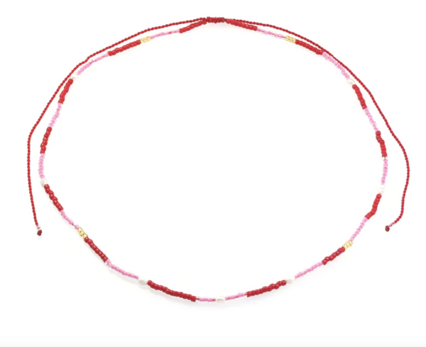 Semara Bead and Pearl Necklace in Red and Pink from Pink Lemons