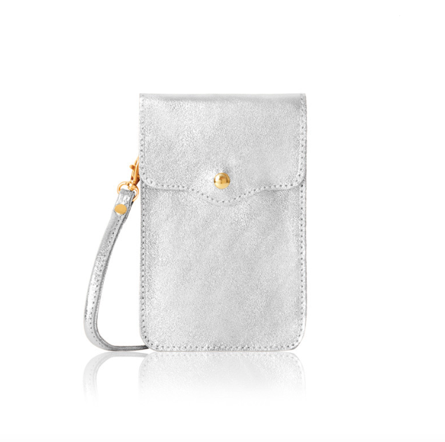 Silver Leather Crossbody Pouch