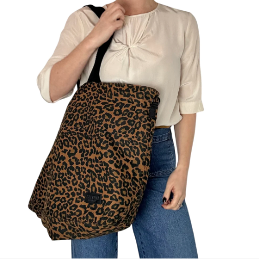 Leopard Print Cotton Large Tote