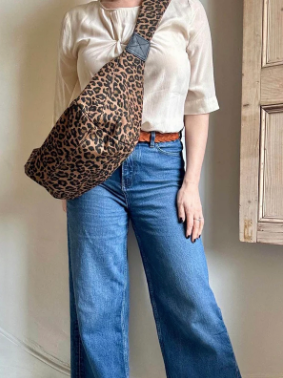 Leopard Print Sling Recycled Cotton Bag - Large
