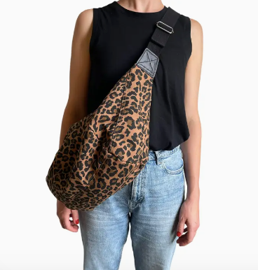 Leopard Print Sling Recycled Cotton Bag - Large
