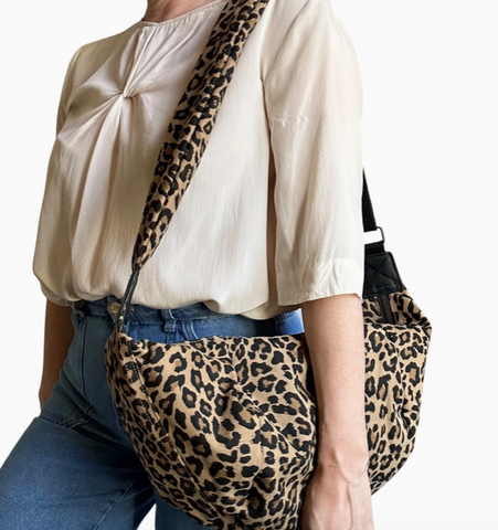 Sand Leopard Print Cotton Sling Bag - Large Brixton from Sixton London