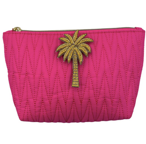 Bright Pink Tribeca Make Up Bag with Palm Tree Pin