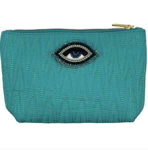 Turquoise Tribeca Make Up Bag with Palm Tree Pin