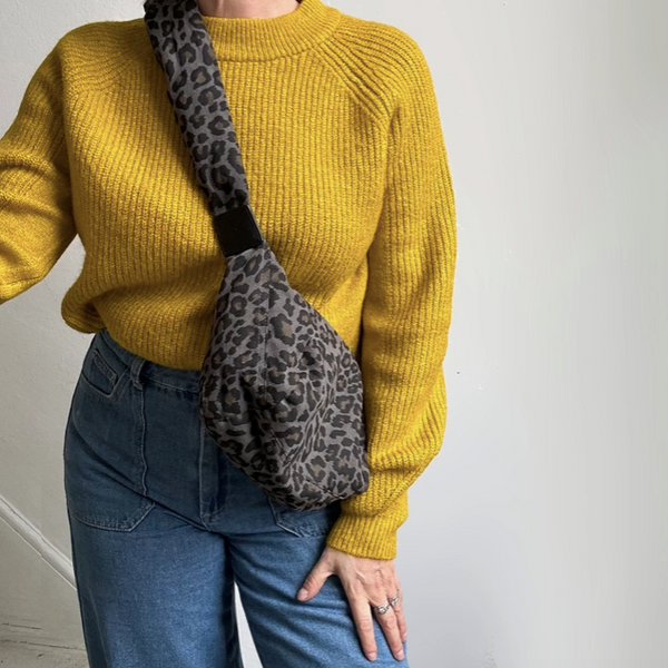 Grey Leopard Print Cotton Sling Bag - Regular from Sixton London