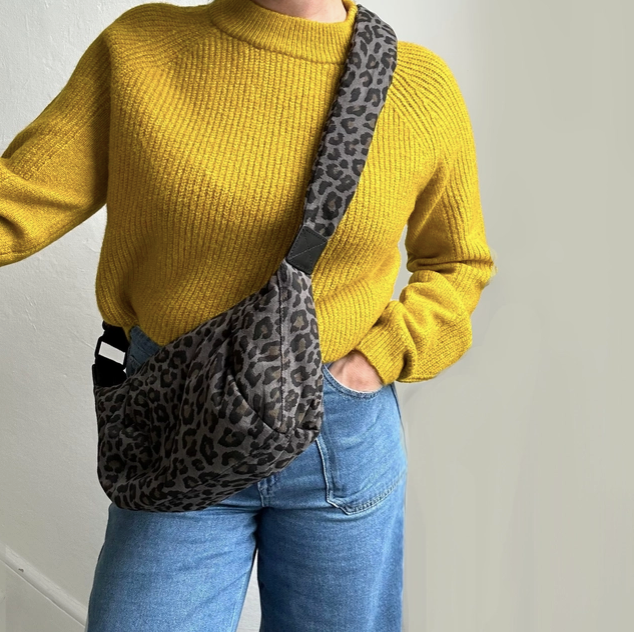 Grey Leopard Print Cotton Sling Bag - Regular from Sixton London