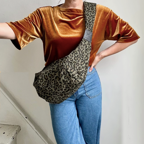 Green Leopard Print Cotton Sling Bag - Large from Sixton London
