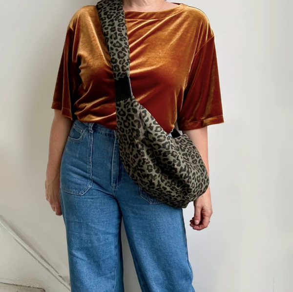 Green Leopard Print Cotton Sling Bag - Large from Sixton London