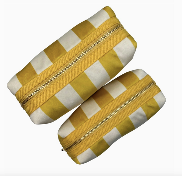 Yellow Stripe Velvet Make Up Bag with Eye Pin (two sizes)