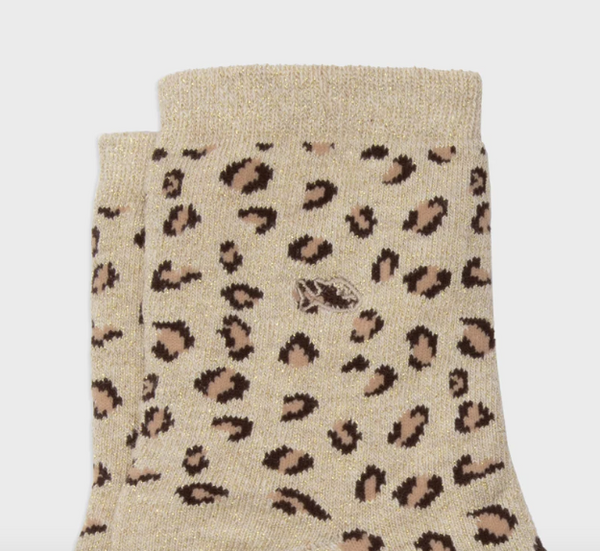 Cream Leopard Print Ankle Socks with Glitter - from Billy Belt France