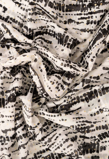Soraya Lightweight Cotton Scarf - black white, Tie Dye