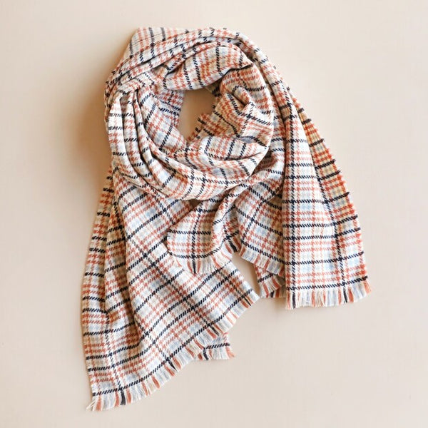 Tan and Cream Heritage Check Blanket Scarf