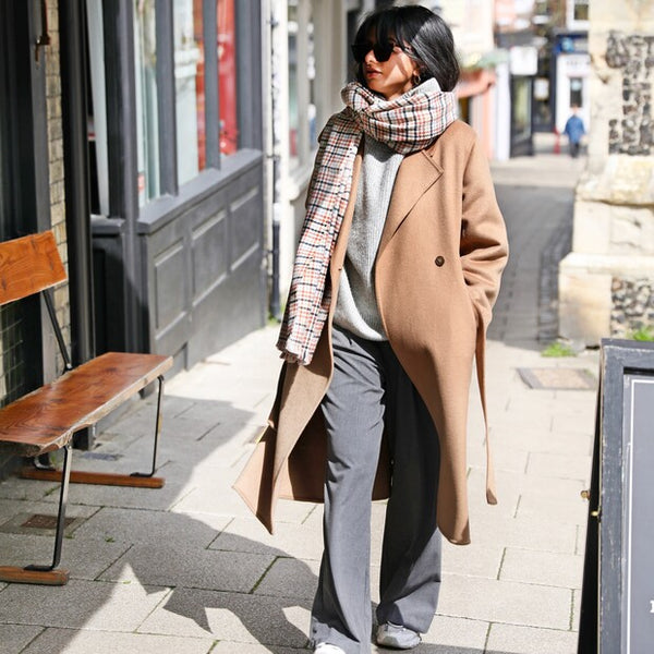 Tan and Cream Heritage Check Blanket Scarf