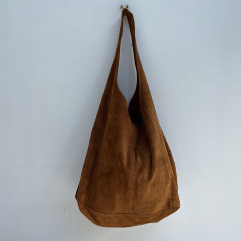 Tan suede slouchy tote
