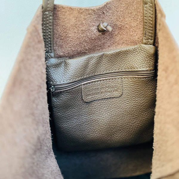 Taupe Leather Tote Bag