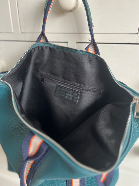 Teal Leather Tote Backpack internal pocket
