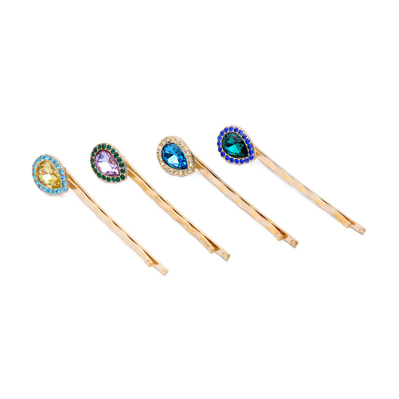 Teardrop Crystal Gem Hair Clips (Set of Four) from Last True Angel