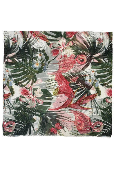 Tropical Flamingo and Flower Print Scarf