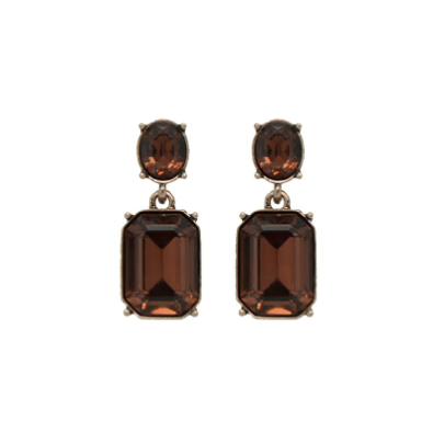 Pair of brown gemstone earrings on a white background