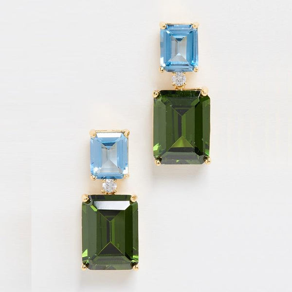 Pale Blue, Green and Gold Twin Gem Rectangular Earrings from Last True Angel