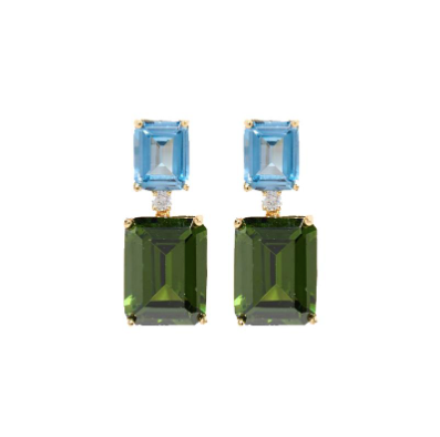 Pale Blue, Green and Gold Twin Gem Rectangular Earrings from Last True Angel