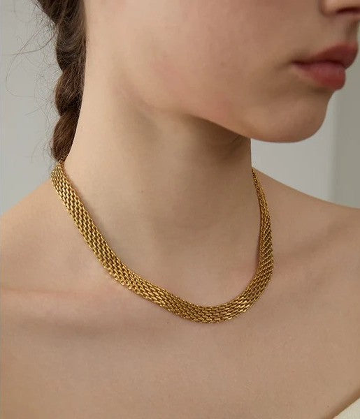 Vintage Style Waterproof Mesh Chain Necklace from MisGraceful Jewellery on a model.