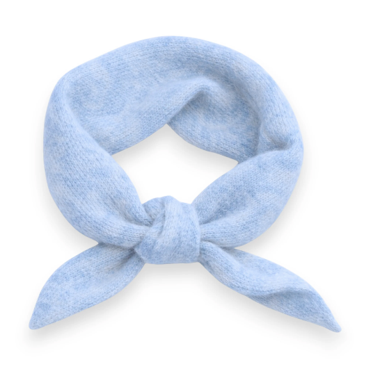 Light blue knotted triangle scarf on a white background