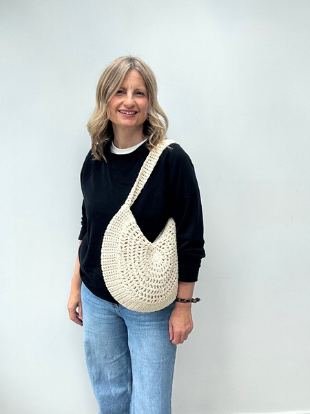 Beige Crochet Circle Bag