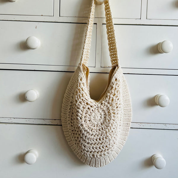 Beige Crochet Circle Bag