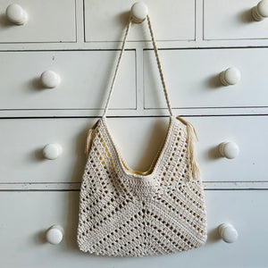 Beige Crochet Hobo Bag