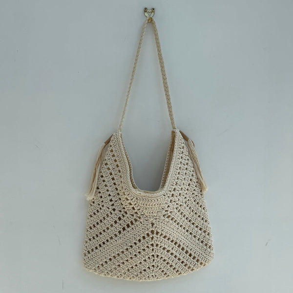 Beige Crochet Hobo Bag