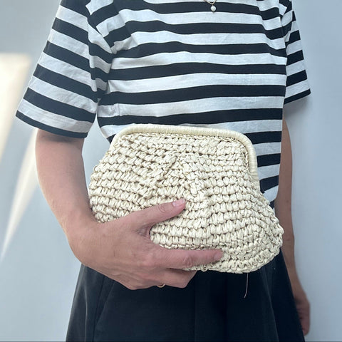 Cream Straw Cloud Clutch