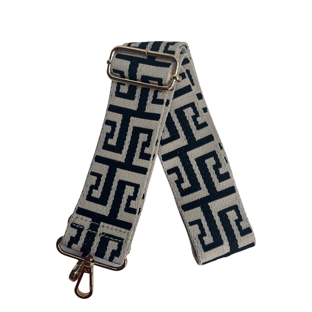 Black and Stone Key Geometric Pattern Bag Strap