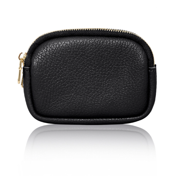 Black Leather Double Zip Coin Purse