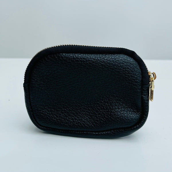 Black Leather Double Zip Coin Purse
