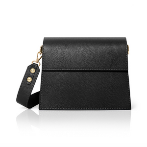 Black Leather Structured Crossbody Bag