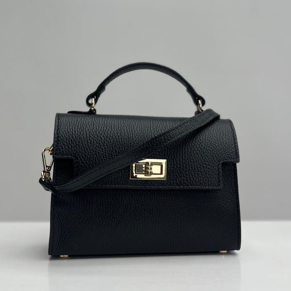 Black Leather Box Crossbody Bag