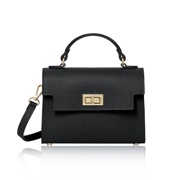 Black Leather Box Crossbody Bag