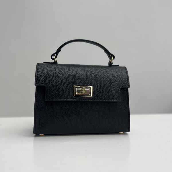Black Leather Box Crossbody Bag
