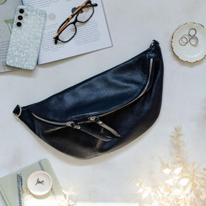 Black Leather Large Waist Bag silver hardware Alice s Wonders UK