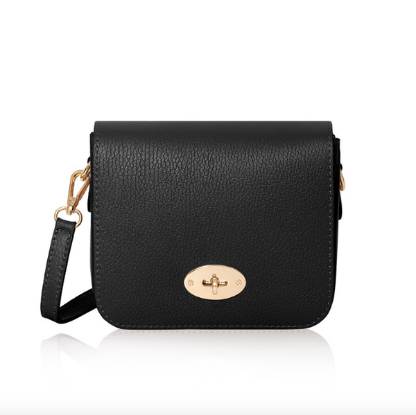 Black Leather Crossbody Lock Bag