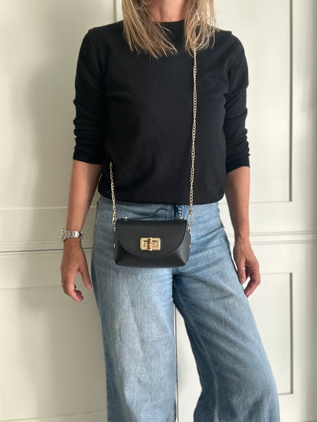 Black Leather Mini Box Bag