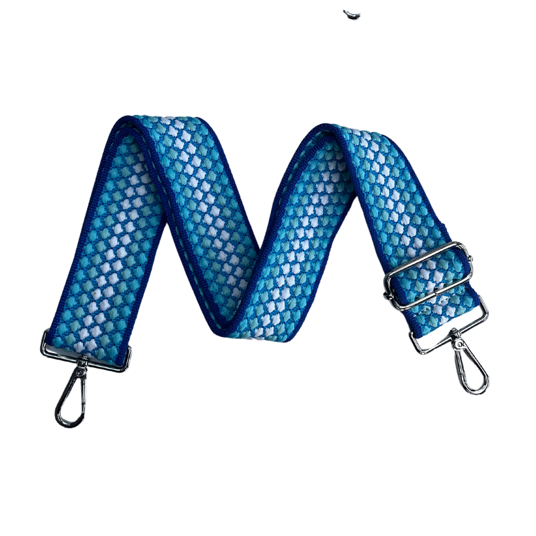 Blue Dots Pattern Bag Strap (silver hardware)